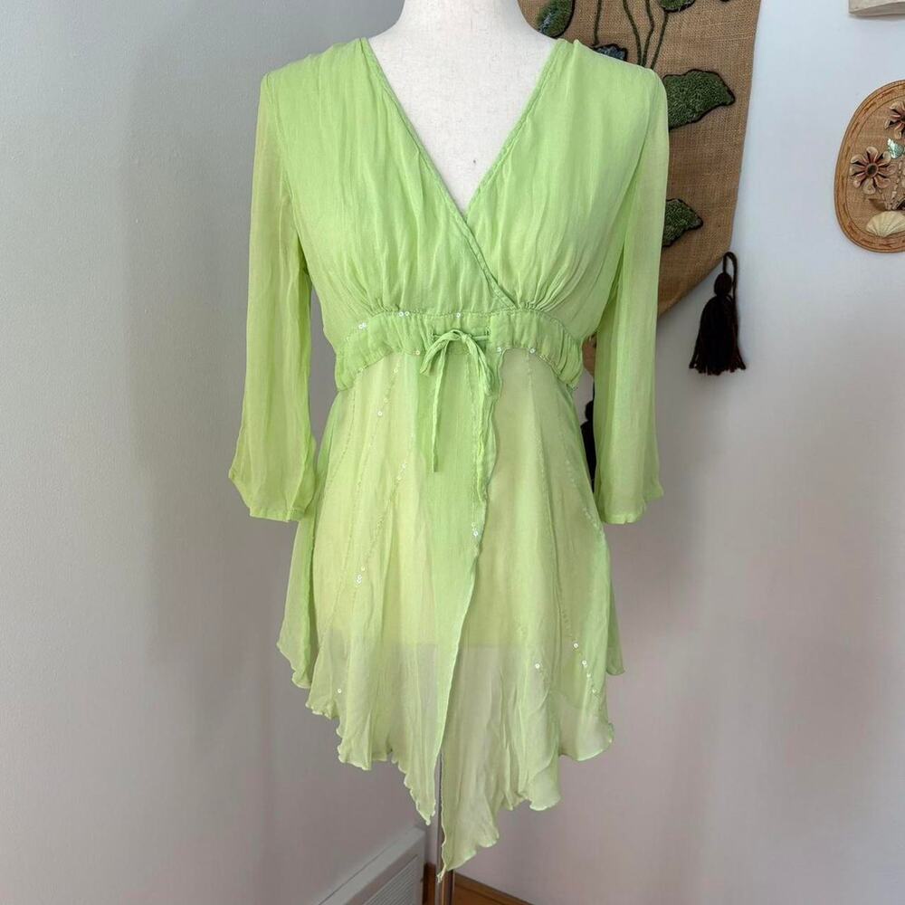Asymmetrical Sequin Sheer Blouse